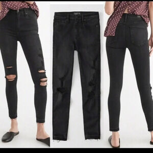 Abercrombie & Fitch Simone High Rise Ankle Jeans Sz 0 /25‎ R Black Distressed